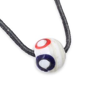 Vintage Murano Art Glass Bead Necklace White with Red Blue Yellow Circles Rare